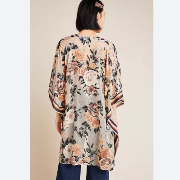 Anthropologie Aratta Phoebe Burnout Velvet Kimono Tan Multi One Size - Picture 3 of 7